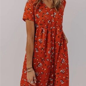 Roolee Red Floral Button Down Midi Dress